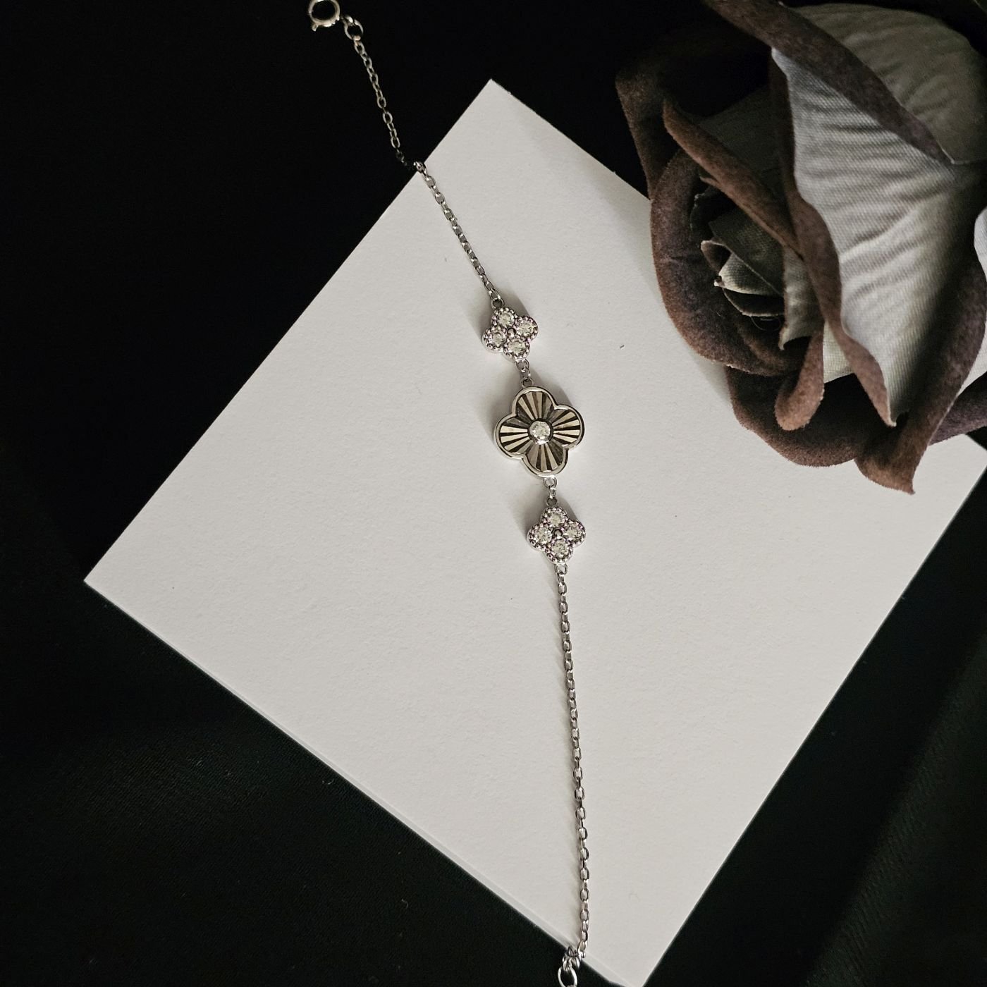 925 Ayar Gümüş Şans çiçeği Yonca model Kadın Bileklği