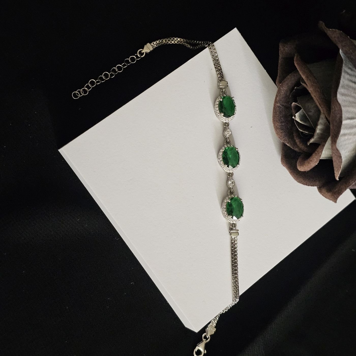 925 Ayar Gümüş Yeşil Damla Zirkon Taşlı Kadın Bilekliği