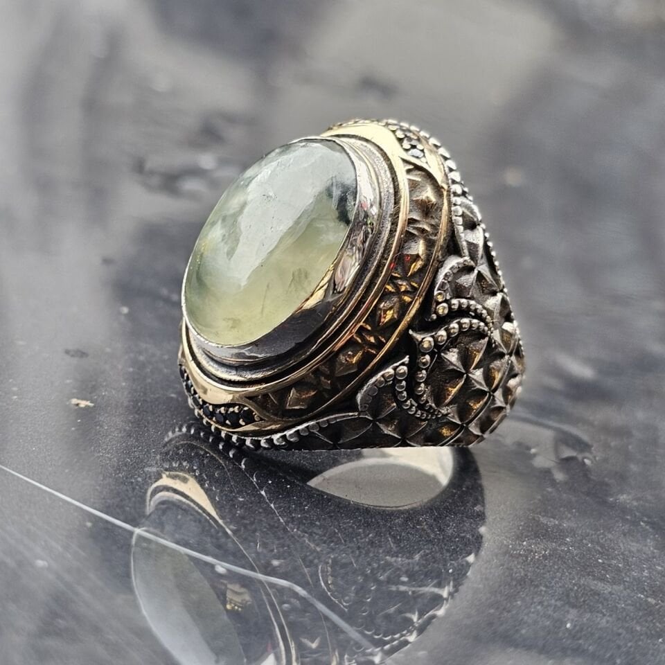 925 Ayar Turmalin Taşlı Üst Düzey El işi Erkek Yüzük