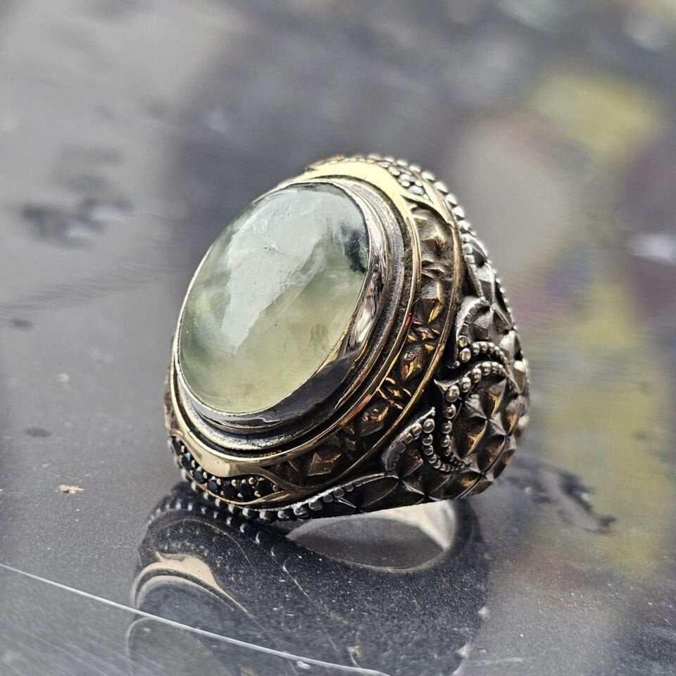 925 Ayar Turmalin Taşlı Üst Düzey El işi Erkek Yüzük