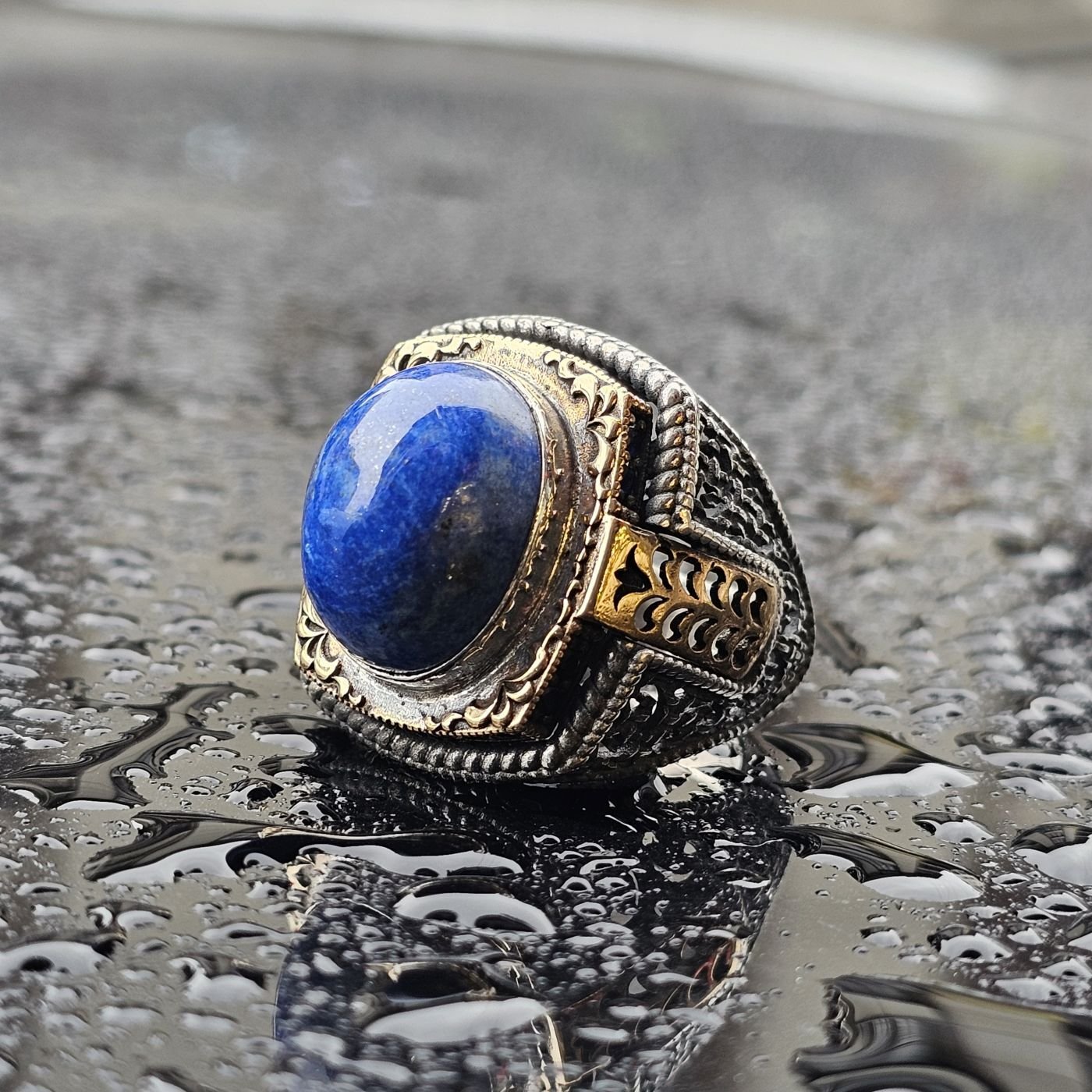 925 Ayar Lapis Lazuli Taşlı Üst Düzey El işi Erkek Yüzük
