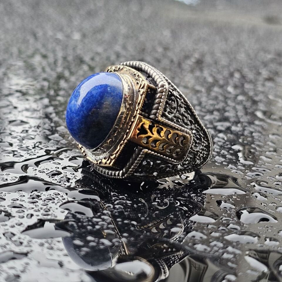 925 Ayar Lapis Lazuli Taşlı Üst Düzey El işi Erkek Yüzük