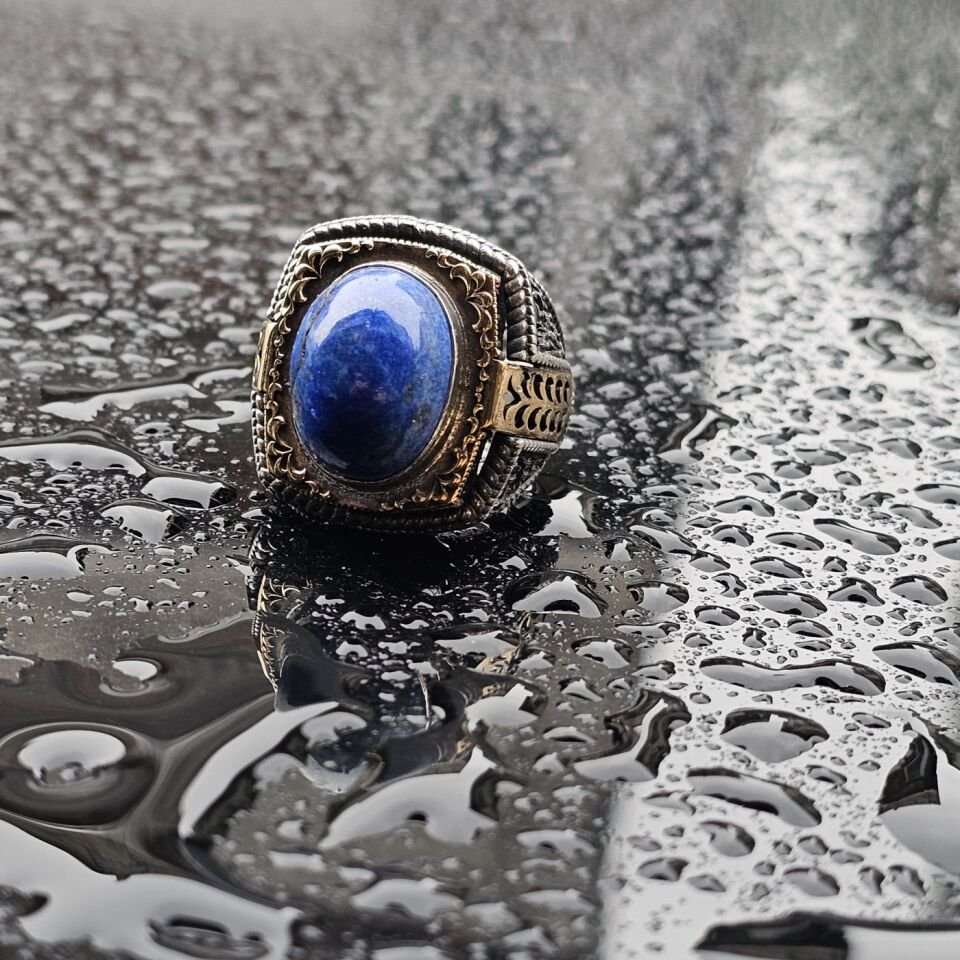 925 Ayar Lapis Lazuli Taşlı Üst Düzey El işi Erkek Yüzük