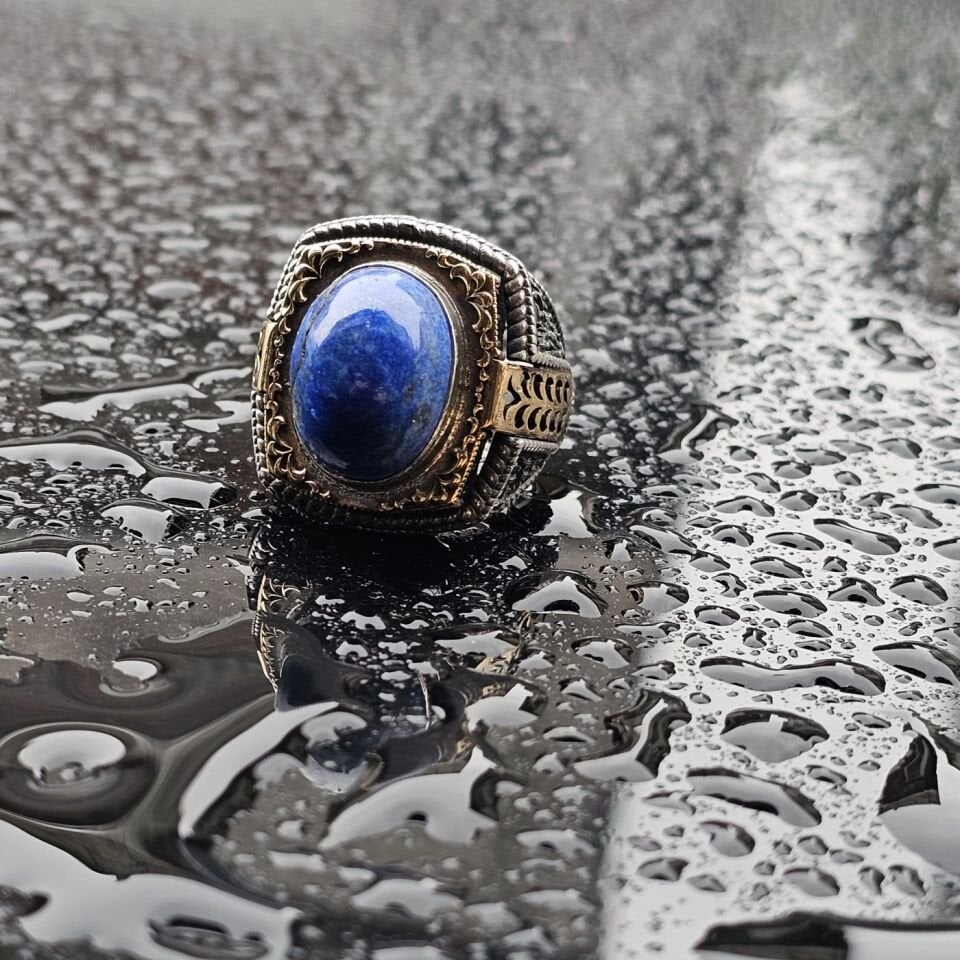925 Ayar Lapis Lazuli Taşlı Üst Düzey El işi Erkek Yüzük