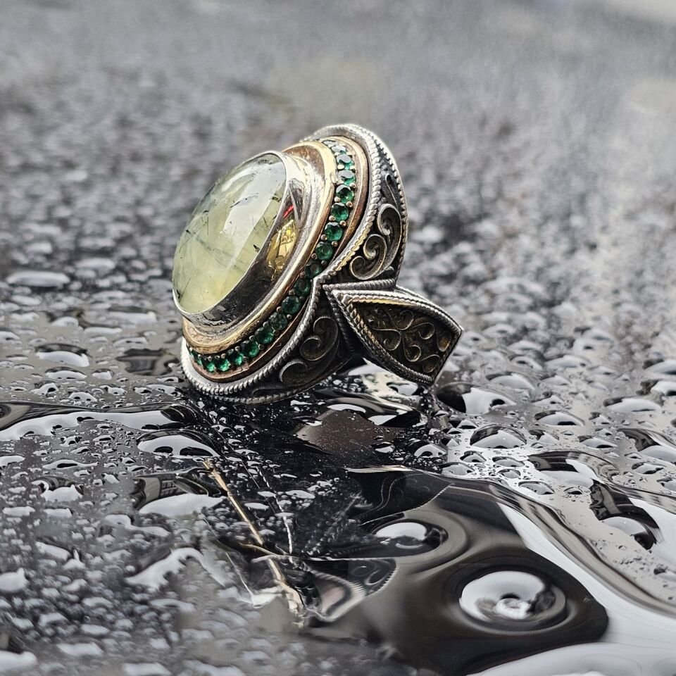 925 Ayar Turmalin Taşlı Üst Düzey El işi Erkek Yüzük