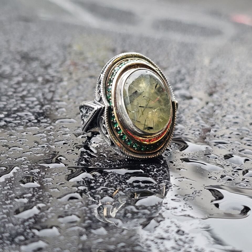 925 Ayar Turmalin Taşlı Üst Düzey El işi Erkek Yüzük