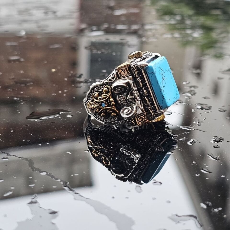 925 Ayar Gümüş Firuze Taşlı Erkek Yüzük