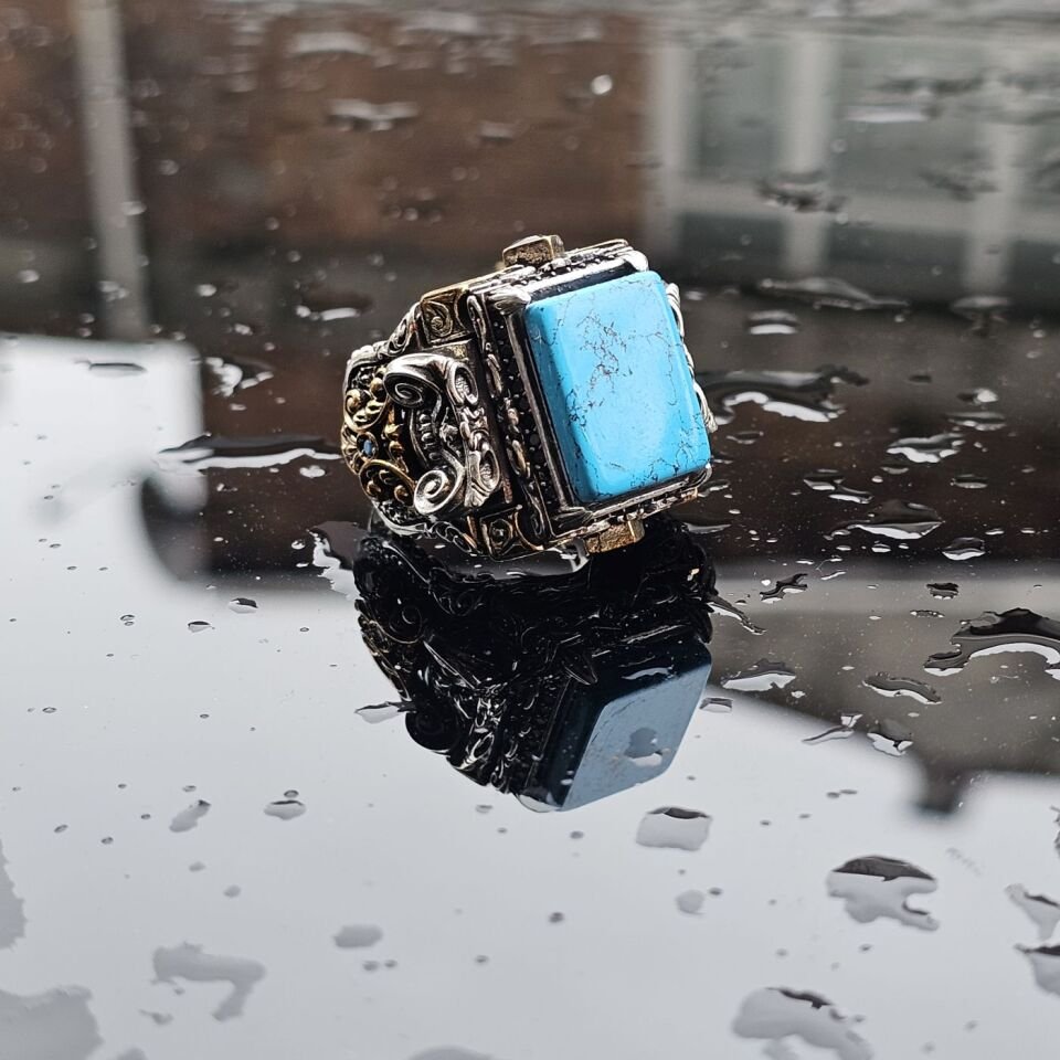 925 Ayar Gümüş Firuze Taşlı Erkek Yüzük