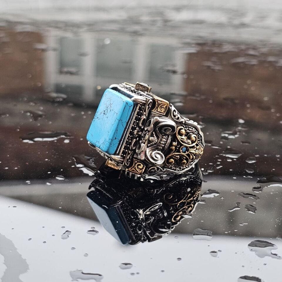 925 Ayar Gümüş Firuze Taşlı Erkek Yüzük