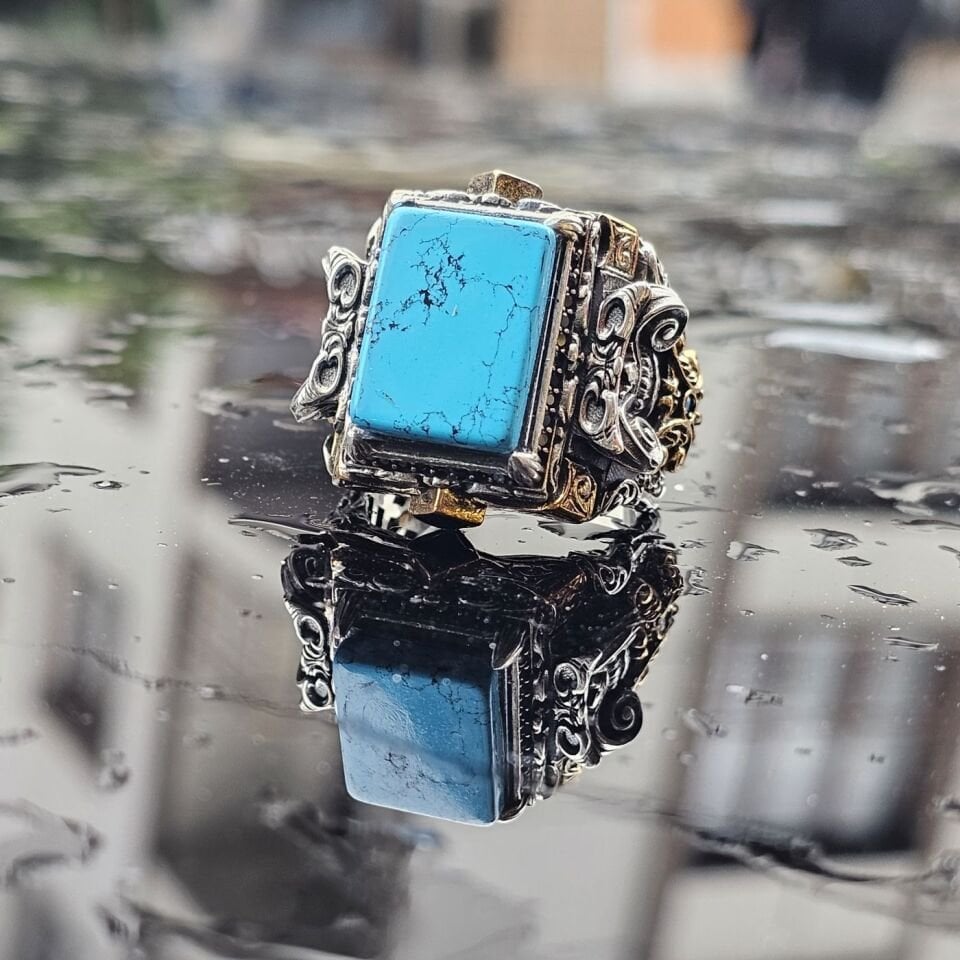 925 Ayar Gümüş Firuze Taşlı Erkek Yüzük