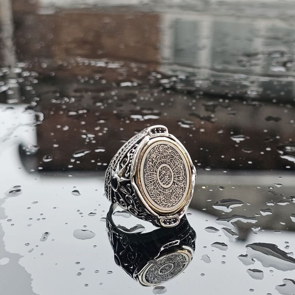 925 Ayar Gümüş İnşirah Suresi lazer işlemeli üst düzey Erkek Yüzük