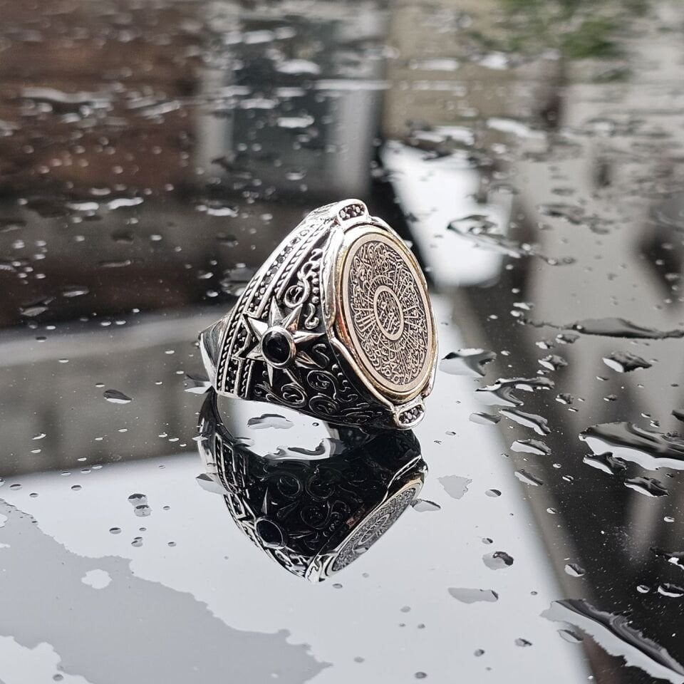 925 Ayar Gümüş İnşirah Suresi lazer işlemeli üst düzey Erkek Yüzük