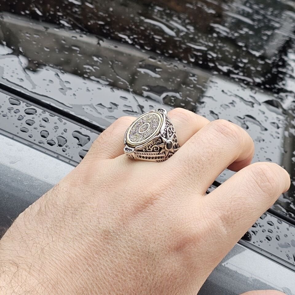 925 Ayar Gümüş İnşirah Suresi lazer işlemeli üst düzey Erkek Yüzük