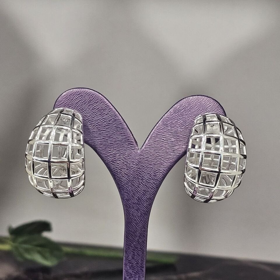 925 Ayar Büyük boy taşsız Halka Abiye Kadın Tasarım Küpe