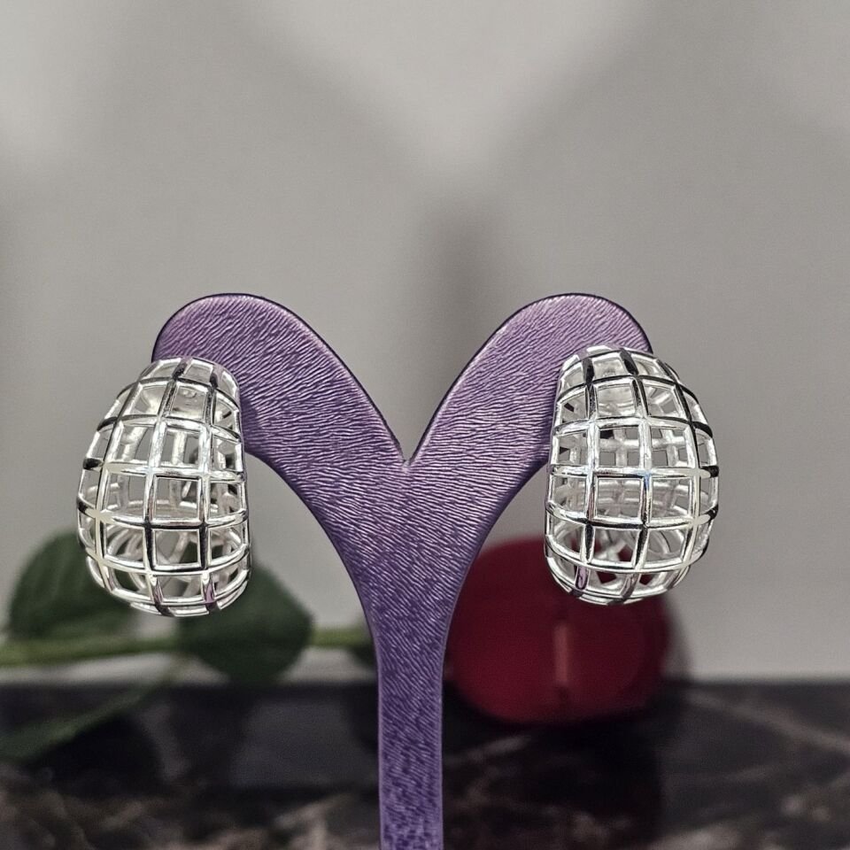 925 Ayar Büyük boy taşsız Halka Abiye Kadın Tasarım Küpe