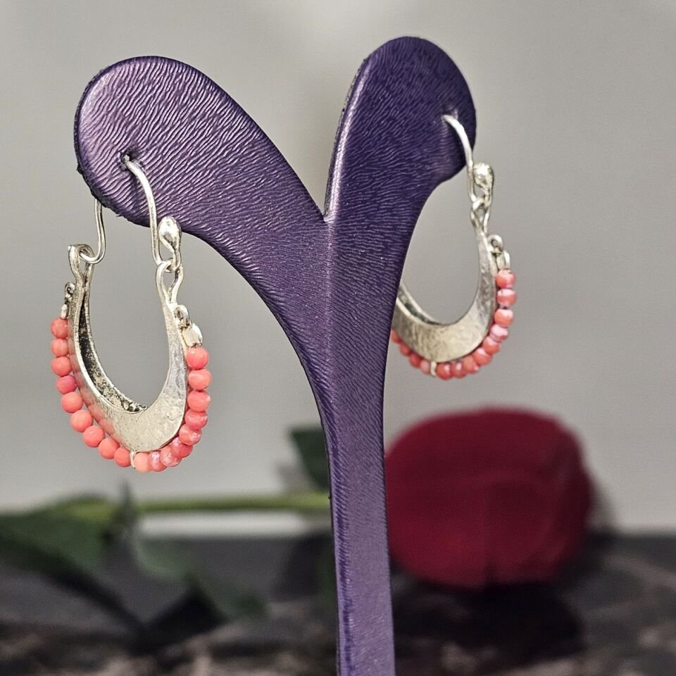 925 Ayar Gümüş Ay Modeli Ruby Kırmızı taşlı El işi Tasarım Kadın Küpe