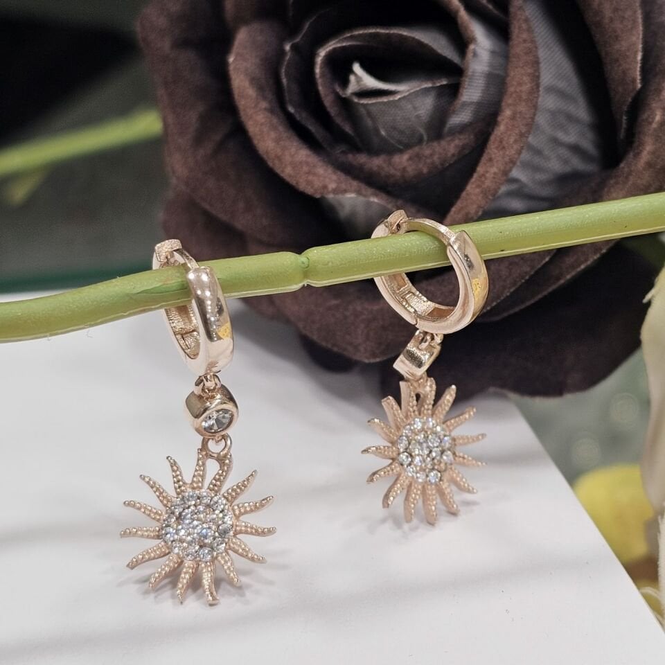 925 Ayar Gümüş Güneş sallantılı Rose kaplama Kadın Küpe