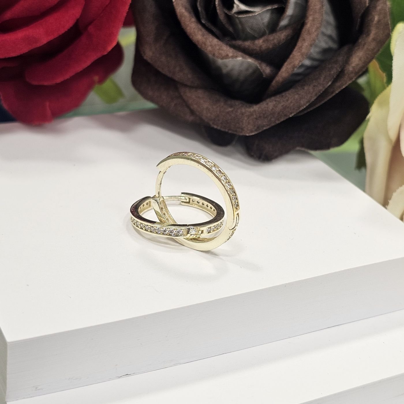 925 Ayar Gümüş Rose Kaplama taşlı  Kadın Halka Küpe