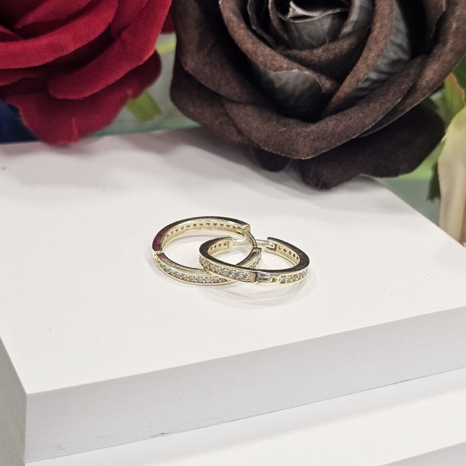 925 Ayar Gümüş Rose Kaplama taşlı  Kadın Halka Küpe