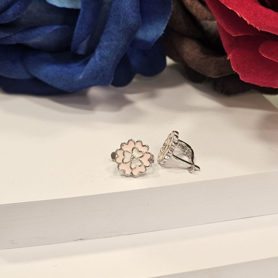 925 Ayar Gümüş Mine işlemeli Çiçek Model Çocuk Küpe