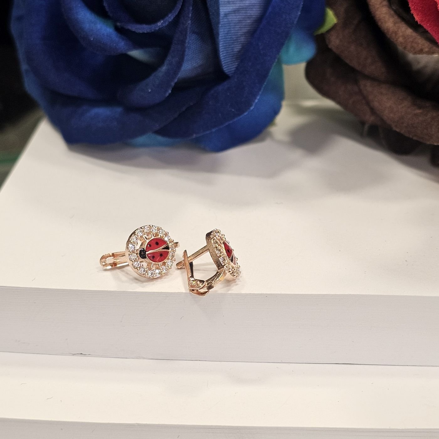 925 Ayar Gümüş Rose Kaplama Uğur Böceği Model Margazit taş işlemeli  Çocuk Küpe