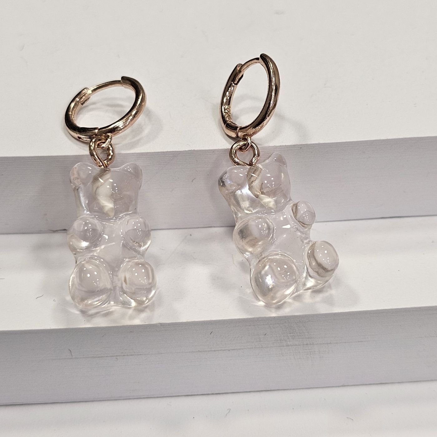 925 Ayar Gümüş Şeffaf Jelibon Rose Kaplama Kadın Küpe