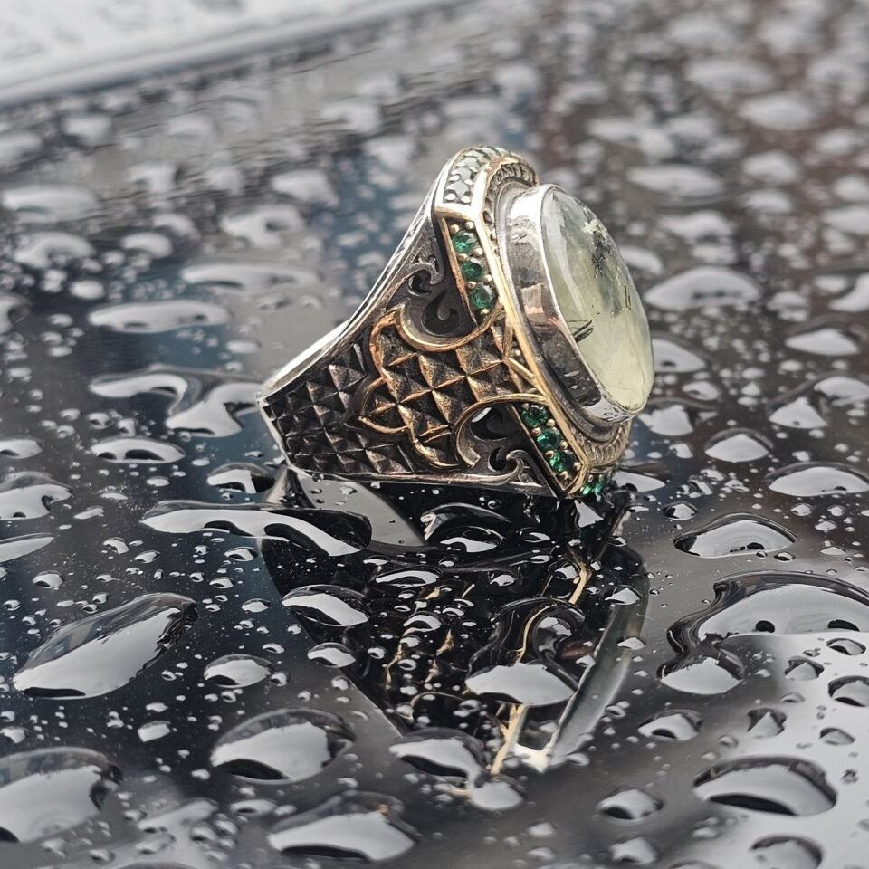 Orjinal Turmalin Taş işlemeli Usta işi Koleksiyoner 925 Ayar Erkek Gümüş Yüzük