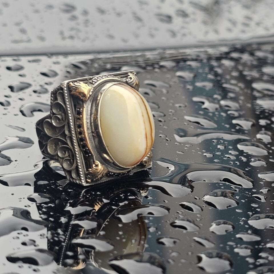 Orjinal Yemen Akik Taş işlemeli Usta işi  925 Ayar Erkek Gümüş Yüzük