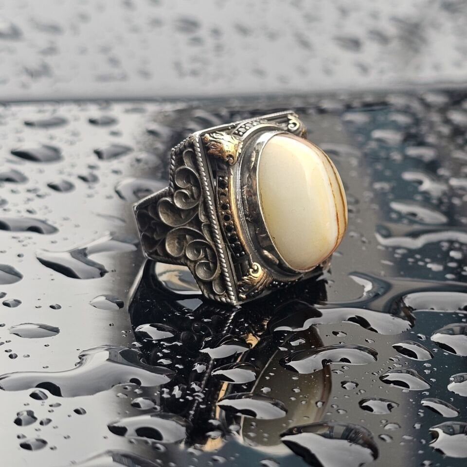 Orjinal Yemen Akik Taş işlemeli Usta işi  925 Ayar Erkek Gümüş Yüzük