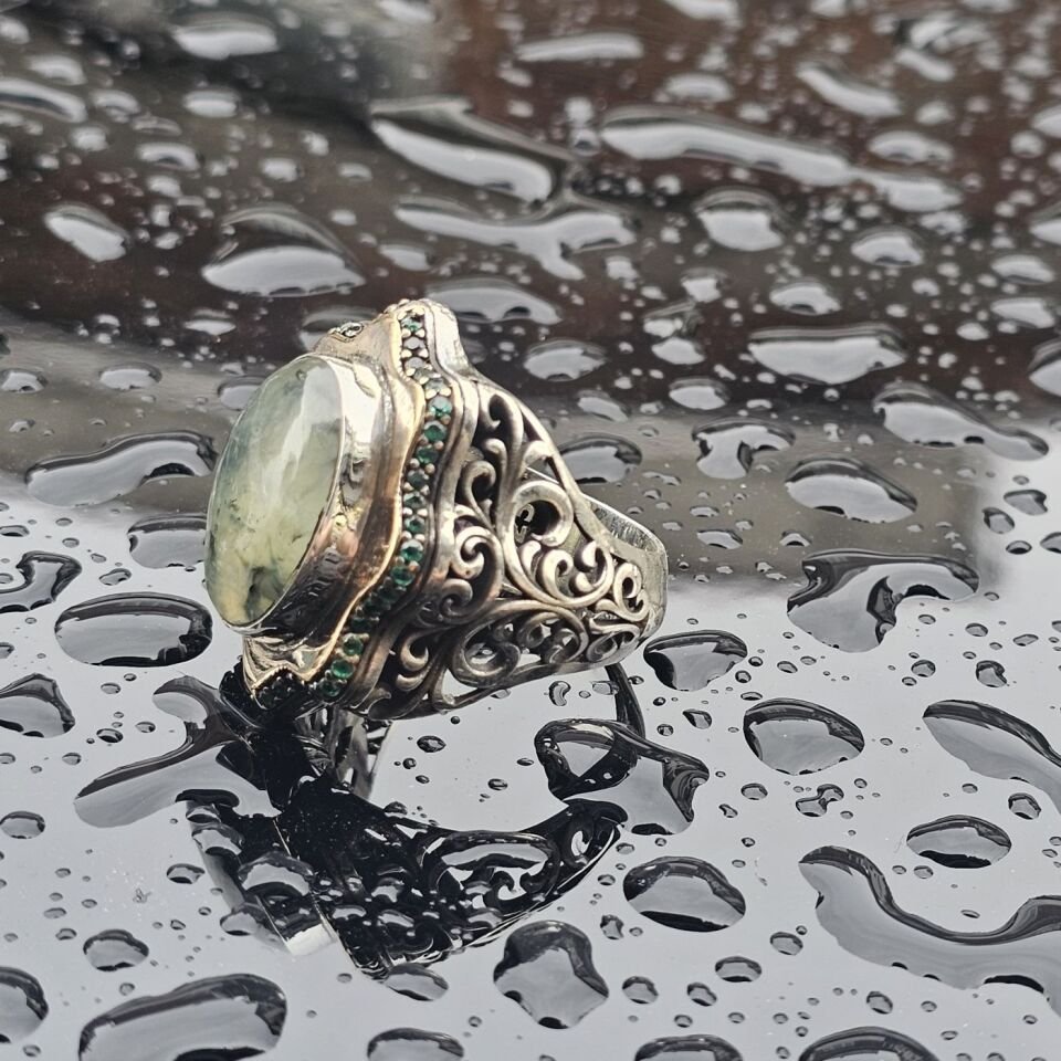 Orjinal Turmalin Taş işlemeli Usta işi  925 Ayar Erkek Gümüş Yüzük