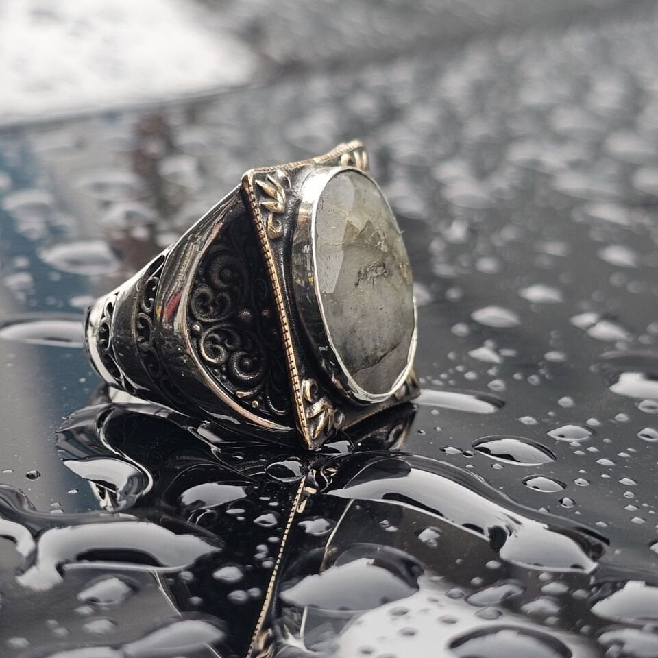 Orjinal Labradorit Taşlı  Usta işi  925 Ayar Erkek Gümüş Yüzük