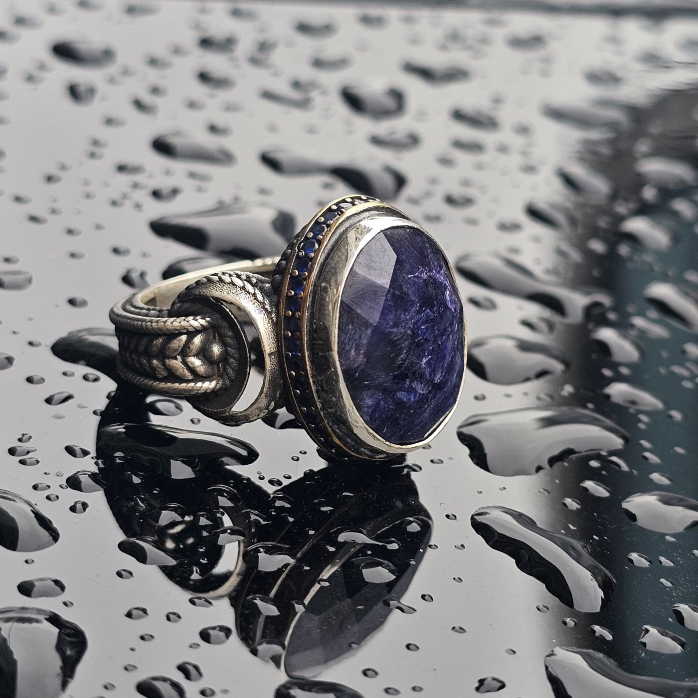 Orjinal Safir taş işlemeli Usta işi  925 Ayar Erkek Gümüş Yüzük