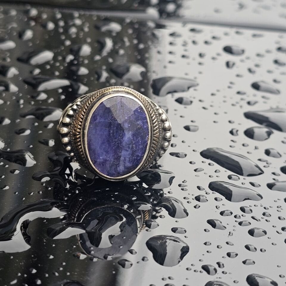 Orjinal Safir taş işlemeli Usta işi  925 Ayar Erkek Gümüş Yüzük