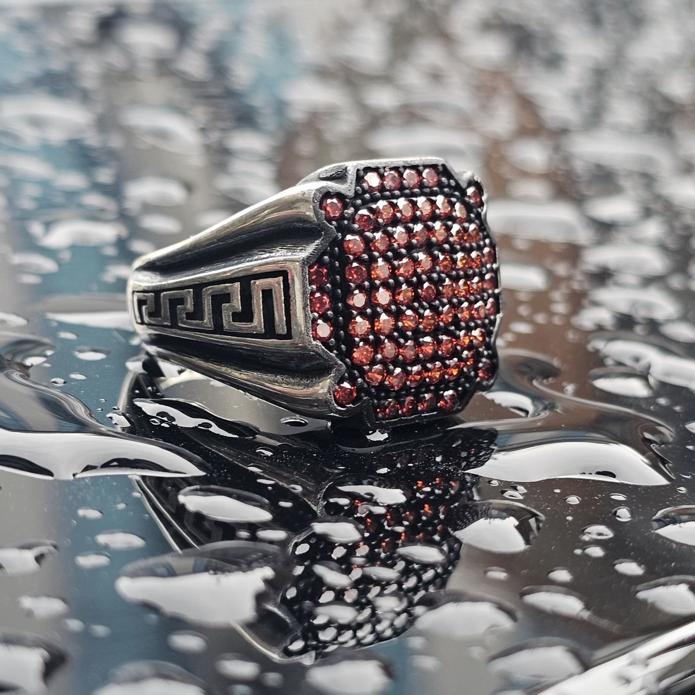 925 Ayar Gümüş Ruby Mikro Zirkon Taşlı Erkek Yüzük 27