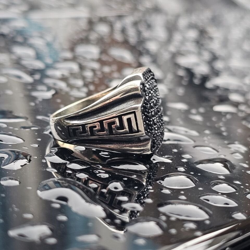 925 Ayar Gümüş Siyah Mikro Zirkon Taşlı Erkek Yüzük 25