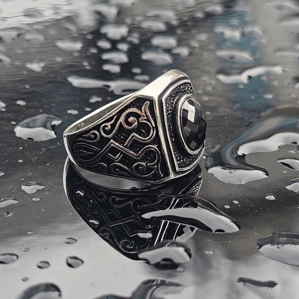 925 Ayar Gümüş Kristal Kesim Siyah Zirkon taşlı Erkek Yüzük 29