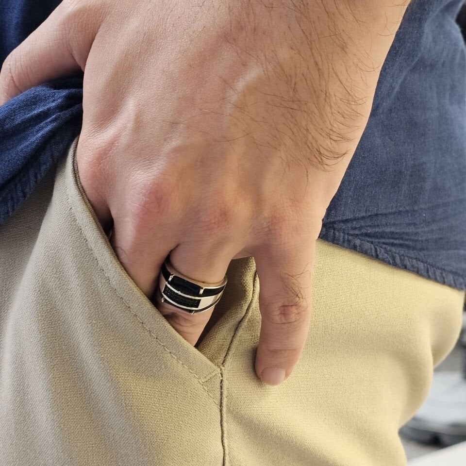 Siyah Baget Zirkon taşlı 925 Ayar Gümüş Erkek Yüzük 25